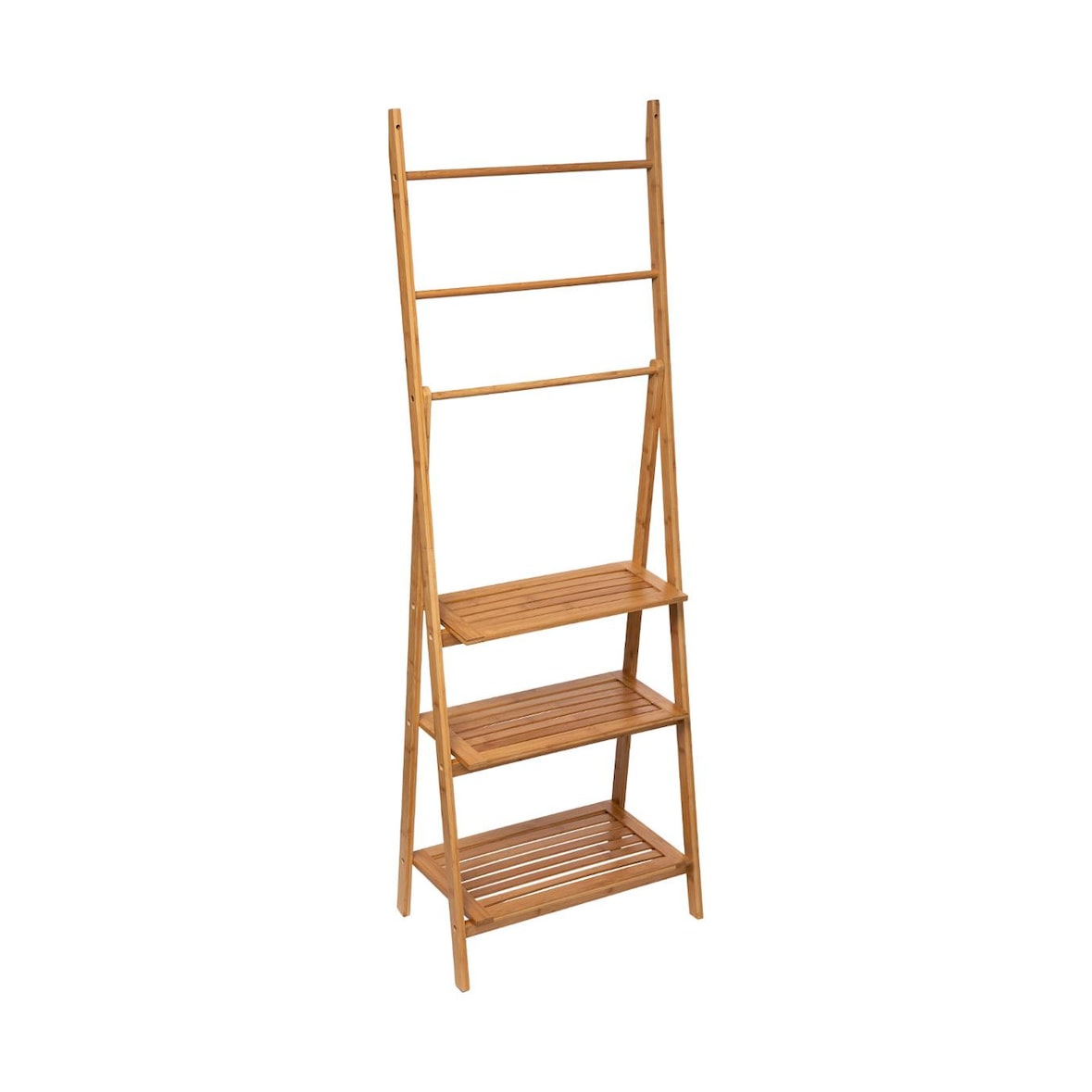 Étagère de rangement 3 niveaux avec Porte-serviette en Bambou H 152 cm