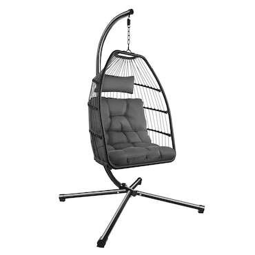 TECTAKE Cadeira suspensa em aço ARIANE giratória, almofada extra grossa, dobrável, capacidade de 160 kg, cinzenta 98x107x202 cm