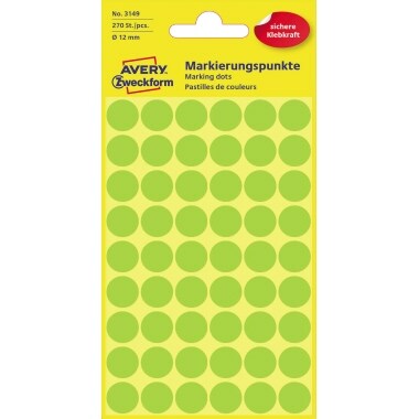 Avery Zweckform Markierungspunkt  3149 12mm leuchtgrün 270 St./Pack.