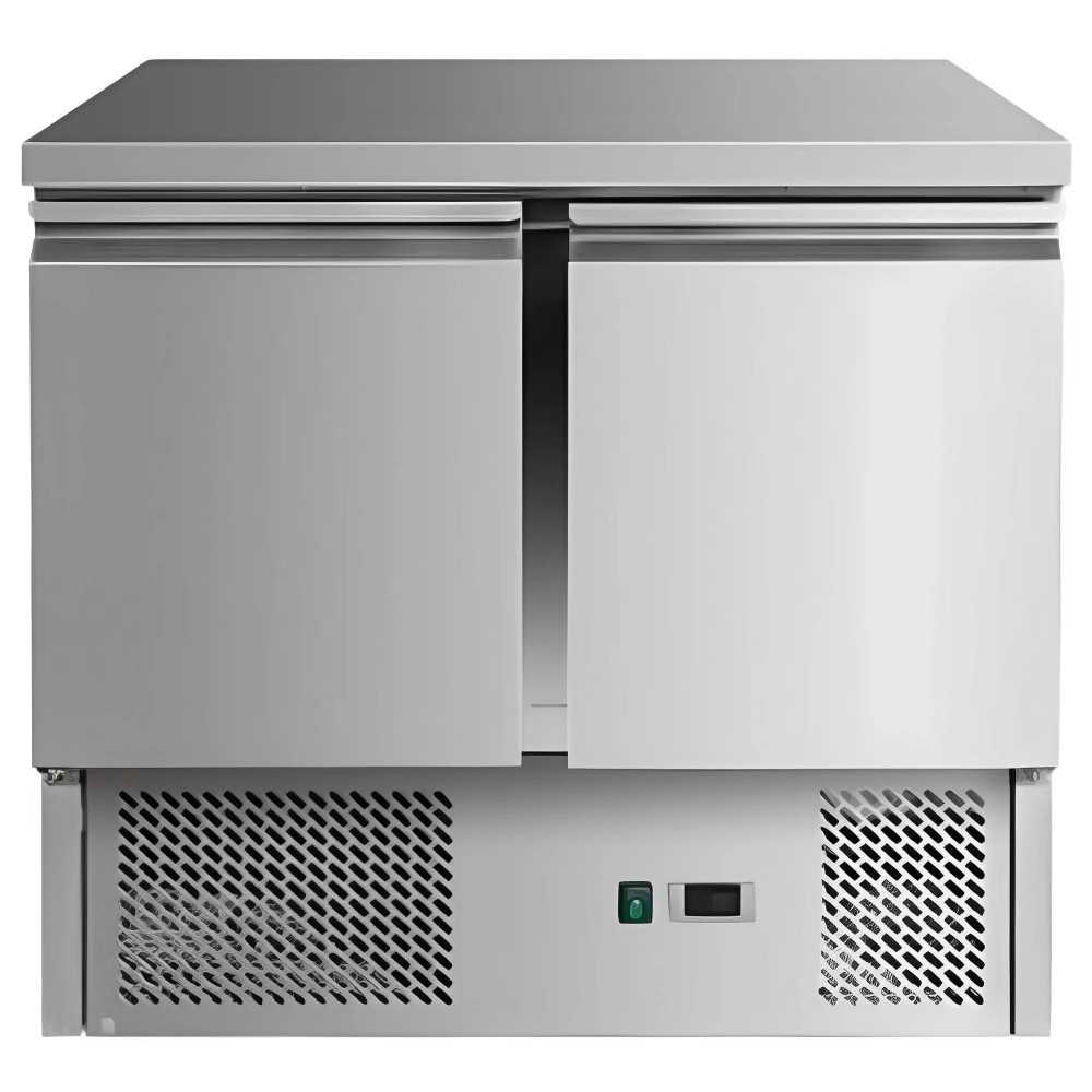 Mesa refrigerada inox 2 portas 176L fundo 700mm. Balcão frio para bar, restaurante e hotelaria.