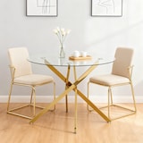 thumbnail of Merax Esstisch rund Ø80 cm, Glastisch modern, mit X-Gestell geometrisch, Küchentisch klein, 2–4 Personen, gold Metall