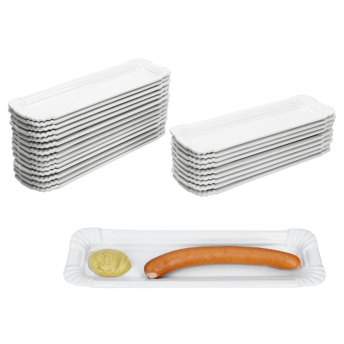 24x Pur Pappteller aus Porzellan 25,7x7,5cm weiß Servier-Teller Wurst Pralinen