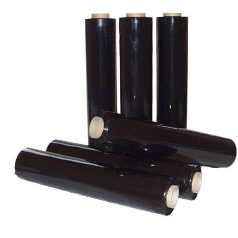 6x Stretchfolie 23my Schwarz – 500 mm – 1,5 kg/Rolle – Verpackungsfolie – Reißfest & blickdicht– Paletten Stretchfolie