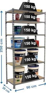 thumbnail of SimonRack Estantería Metálica, 2500x900x300 mm, 6 Alturas, Bandeja Madera, 150 kg de Punto Flexión, Gris/Madera - Maderclick