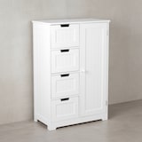 thumbnail of Design Badschrank PATTI Landhaus-Stil MDF-Holz 56 x 83 x 30 cm weiß, Badezimmerschrank klein 4 Schubladen & 1 Tür, Beistellschrank