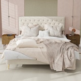 thumbnail of Polsterbett 140x200 aus Samt mit Stauraum, gepolstertes Kopfteil, stabiler Holzrahmen mit Lattenrost, modernes Design Beige