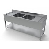 thumbnail of Edelstahl Spültisch PRO mit Grundboden 200 x 70 cm - 2 Becken mittig