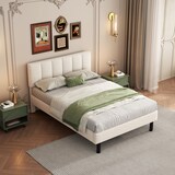 thumbnail of Polsterbett 140x190 cm mit Sherpa-Stoff, Lattenrost, Eisenfüßen, modernes Design für gemütliches Schlafzimmer, stabil und komfortabel, Beige