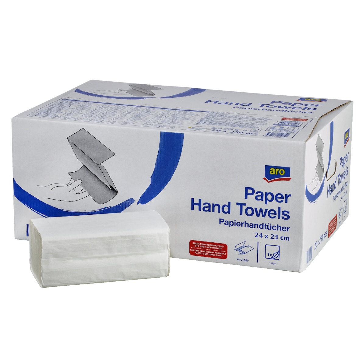 aro Papieren handdoeken, 24 x 23 cm, 1-laags, 20 x 250 stuks