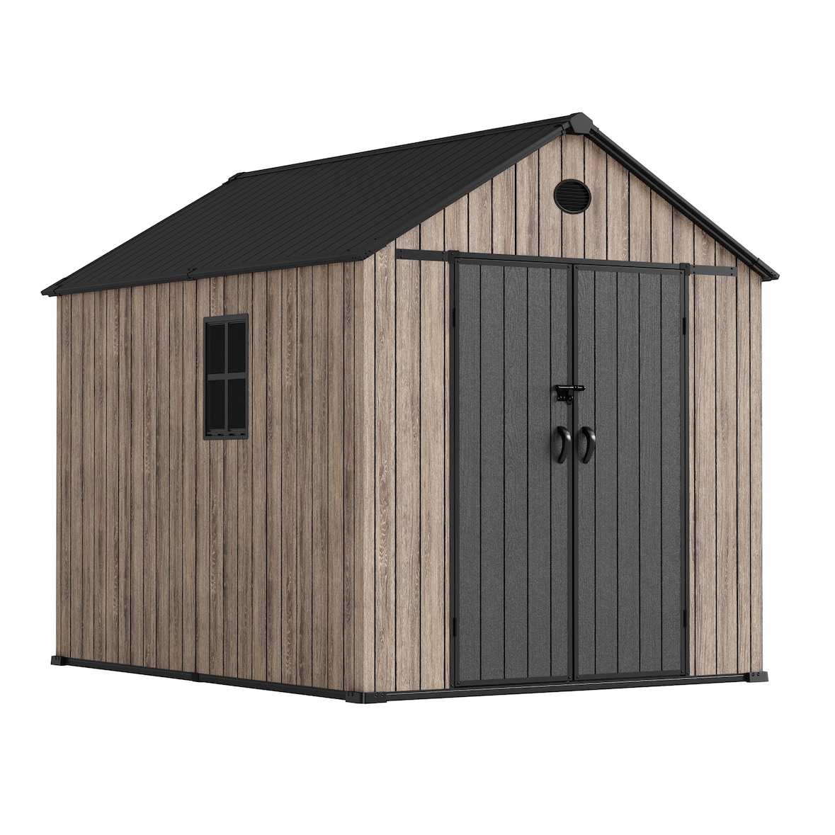 Hoggar – Caseta de Resina Jardín 6,41m2 Oak O60 - Suelo – Ventana – Efecto Madera Premium - Doble Puerta – Protección UV e Impermeable – Respiraderos