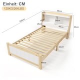 thumbnail of Stauraumbett 90x200 cm mit integriertem Bücherregal Taschenfederkernmatratze Holz Konstruktion niedriger Fußteil modernes Design Grau Weiß