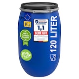 thumbnail of plasteo® 120 Liter Weithalsfass mit Deckel und Spannring, Lebensmittelecht, BPA-Frei, Futtertonne Kunststofffass Deckelfass Regentonne Sauerkrautfass