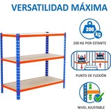 thumbnail of SimonRack Scaffali Metallo Garage 900x1200x400 mm, 3 Niveaux, Ripiani in Legno, 200 kg per Ripiano, Blu/Arancione/Legno – Maderclick