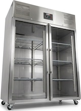 thumbnail of Romux® Kühlschrank mit 2 Türen Glastüren 148 cm mit Umluftkühlung | Gastro Kühlschrank aus Edelstahl mit 1300 L Kapazität - 6 Einlegeböden und 580 W