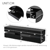 thumbnail of TV Lowboard 160x39x45 cm Schwarz mit LED-Beleuchtung Hochglanz Front, 2 Türen 1 Schublade offenes Fach, Drucköffnung, Acryl-Einsatz