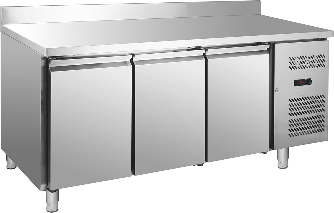 GastroHero Tiefkühltisch Edelstahl 3 Türen GN 1/1 -22 bis -18 °C Umluft Aufkantung ECO Gefriertisch Gastro