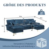 thumbnail of Merax U-Form Sofa, großes Chenille-Sektionssofa für 4-6 Personen, inklusive Rückenkissen und Wurfkissen, Blau