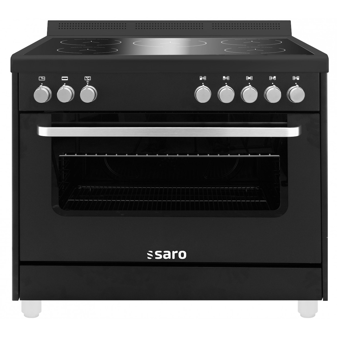 Saro TS95IND61N Induktionsherd mit Elektrobackofen, schwarz, 5 Kochflächen, 7,4 kW + 2,5 kW, BTH 900 x 600 x 896/962 mm