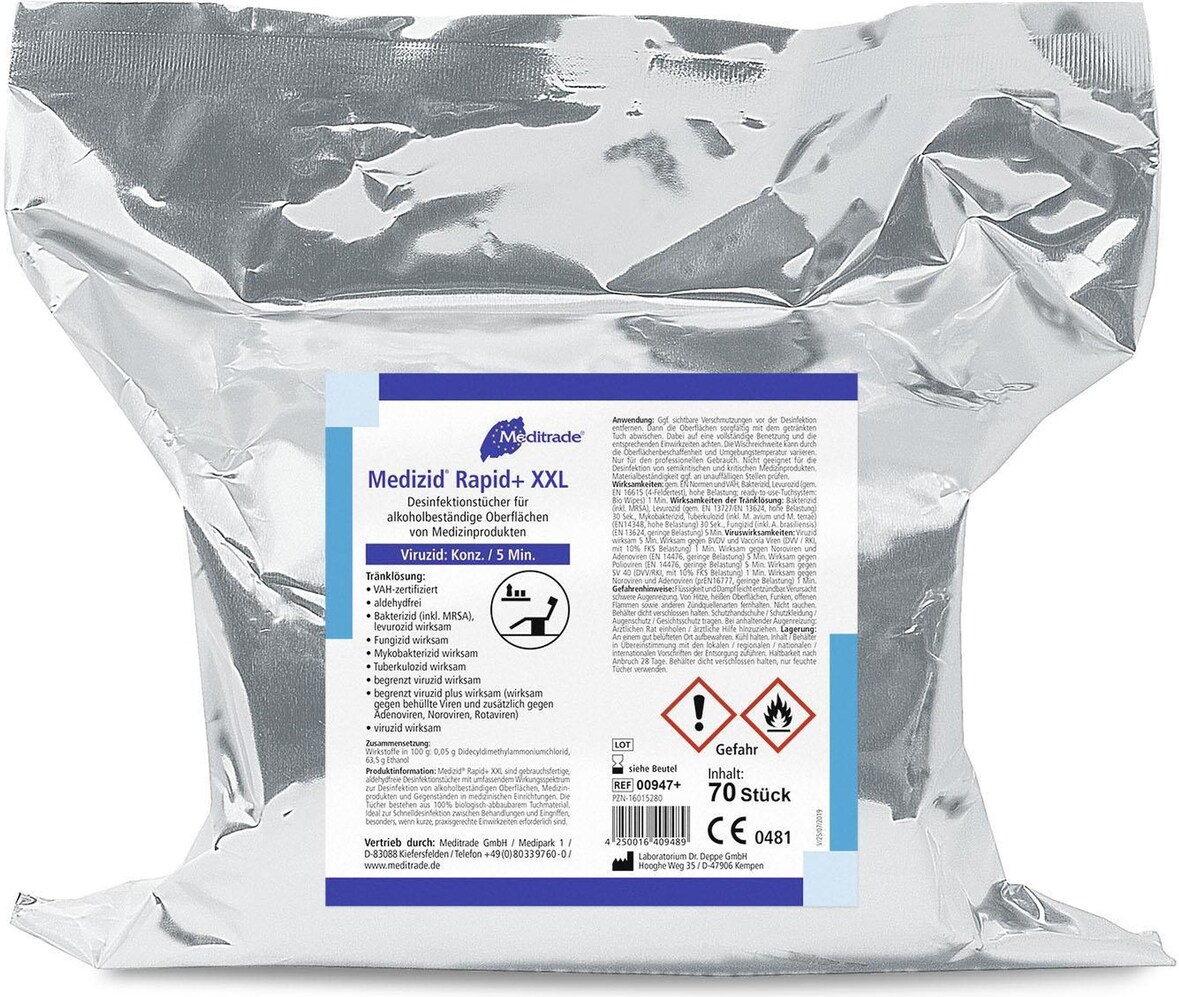 Medizid Rapid+  - Desinfektionstücher  aldehydfrei  6 Nachfüllpackungen f. Eimer