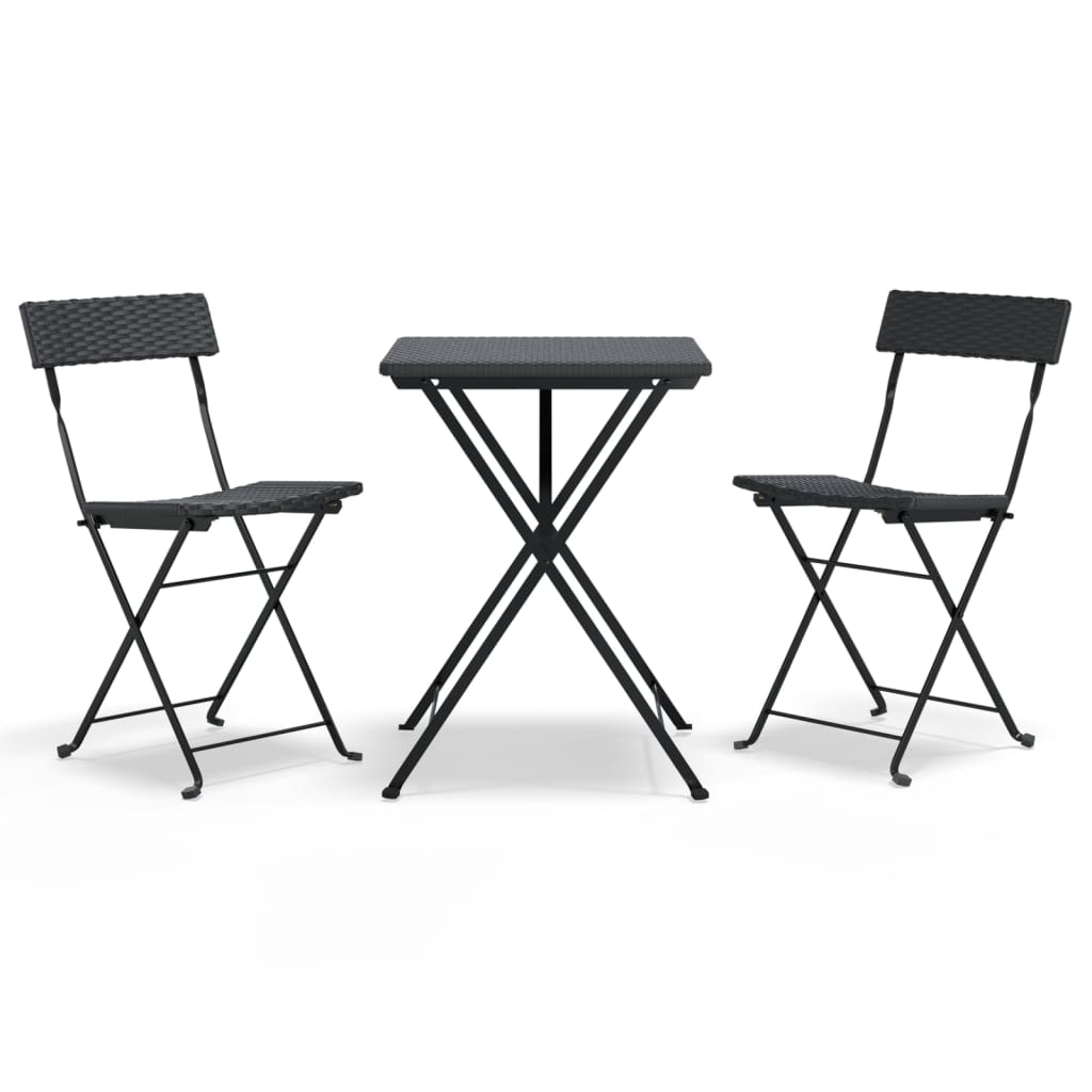 vidaXL 3-tlg. Bistro-Set Klappbar Schwarz Poly Rattan