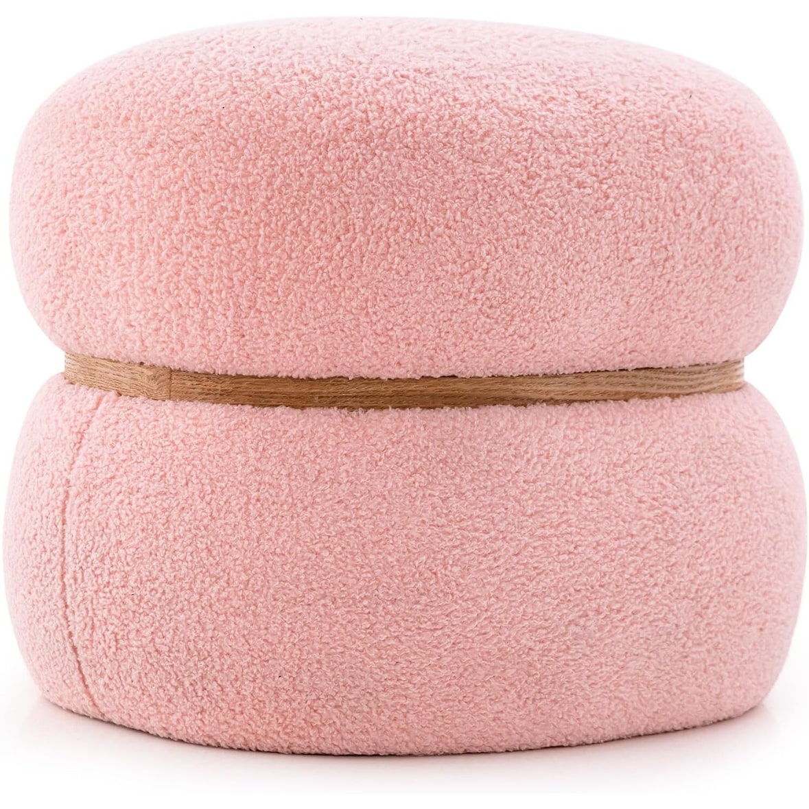 COSTWELL Banco Oval Estofado em Pele Sintética com Pés Antiderrapantes, Otomã de Veludo para Entrada e Sala de Estar, 44 x 35 x 35 cm, Rosa