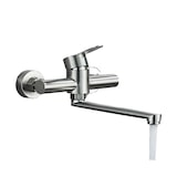 thumbnail of MAX | torneira misturadora degastro  montagem de parede prata|cozinha profissional em aço inoxidável longa e plana|torneira de restaurante bico reto