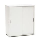 thumbnail of Mueble blanco 75×85×38 cm con 2 puertas correderas y estantes regulables, ya montado para varios espacios.
