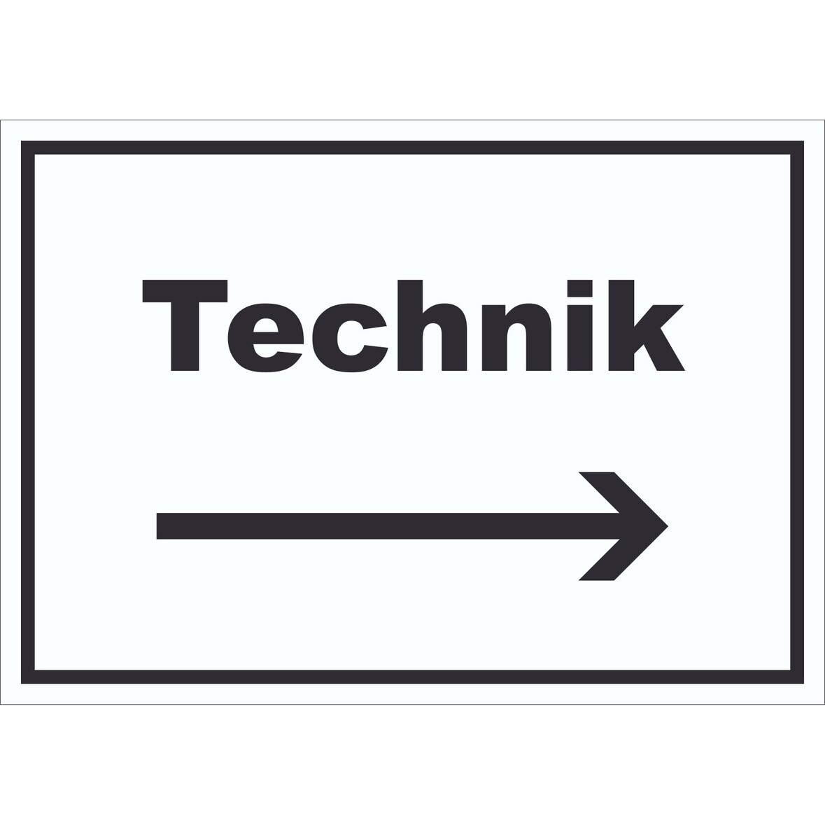 Technik Schild mit Text und Richtungspfeil rechts Hauswirtschaftsraum waagerecht A0 Rückseite selbstklebend