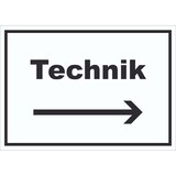 thumbnail of Technik Schild mit Text und Richtungspfeil rechts Hauswirtschaftsraum waagerecht A0 Rückseite selbstklebend