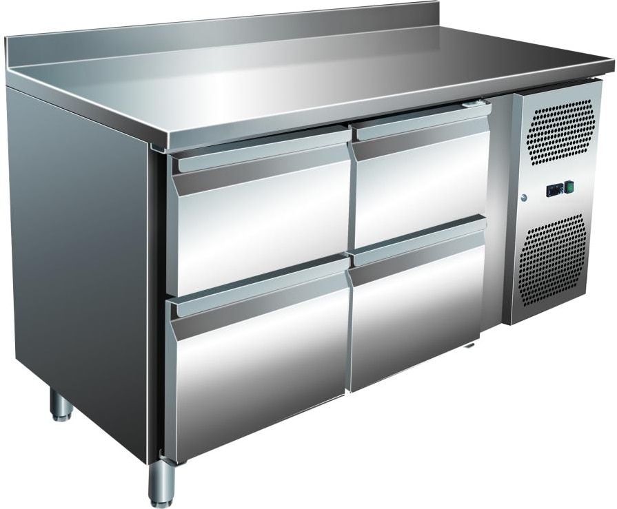A&S VIP Kühltisch mit 2 x 2 Schubladen und Aufkantung  -2 bis +8°C 1.360x700x960 mm