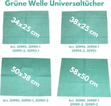 thumbnail of Grüne Welle, Universaltücher mit Textilcharakter, grün-weiß, 55 % Viskose, 45 % Polyester, ca. 25x34 cm, 25 Tücher