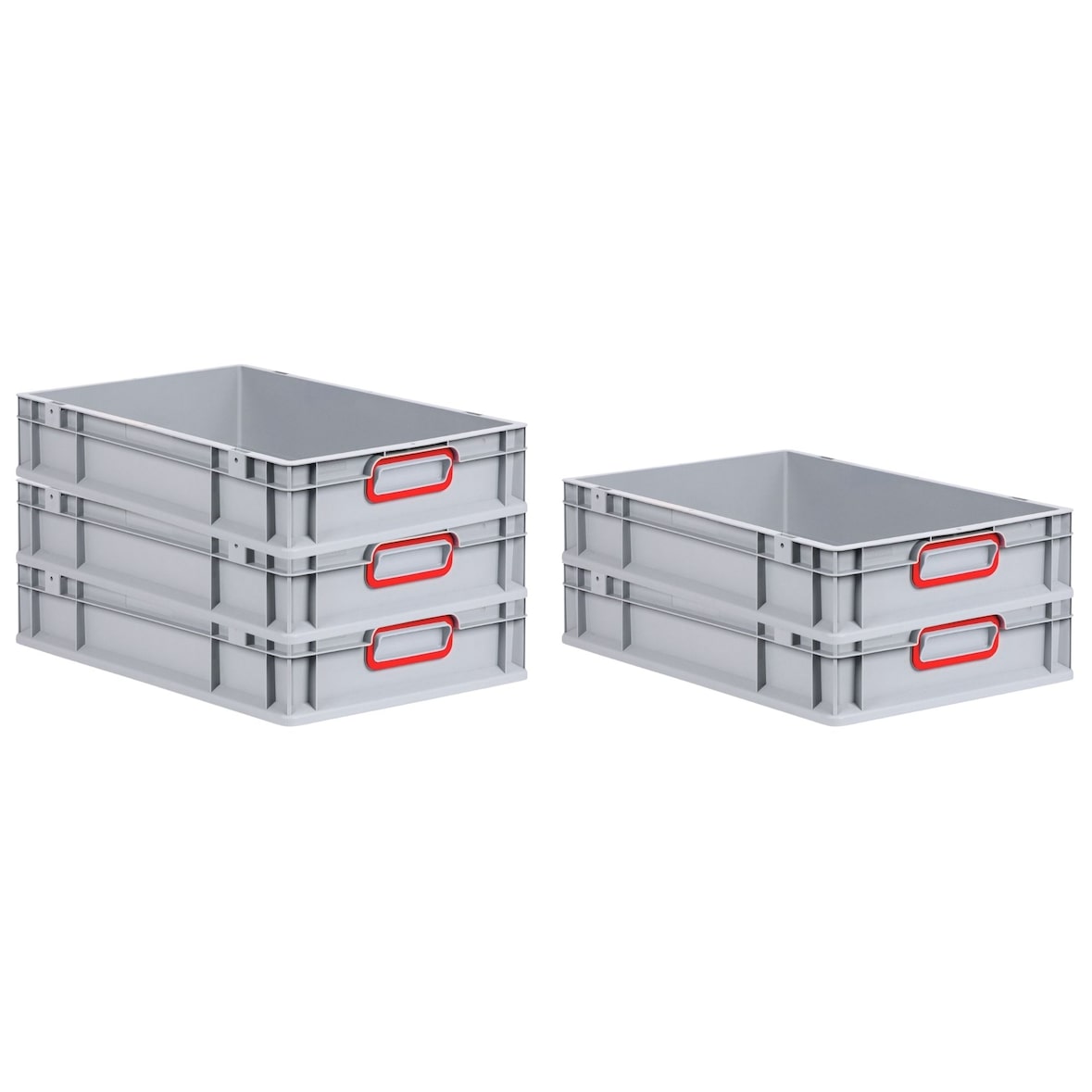 PROREGAL 5x Eurobox NextGen Color | HxBxT 12x40x60cm | 23 Liter | Griffe rot geschlossen | Glatter Boden | Eurobehälter
