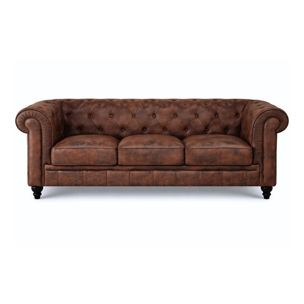 Chesterfield Bank - 3 Zits - Vintage Bruin - Leer - Sofa - Bankstel - Chesterfield