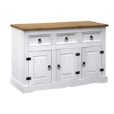 thumbnail of Möbilia Sideboard | 3 Schubladen, 3 Türen | Kiefer massiv | weiß-braun | B 130 x T 45 x H 80 cm