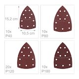 thumbnail of Relaxdays Schleifpapier für Multischleifer, 105 x 152 mm, 50 Schleifdreiecke Klett, Korn 40/80/120/180, 11 Loch, braun