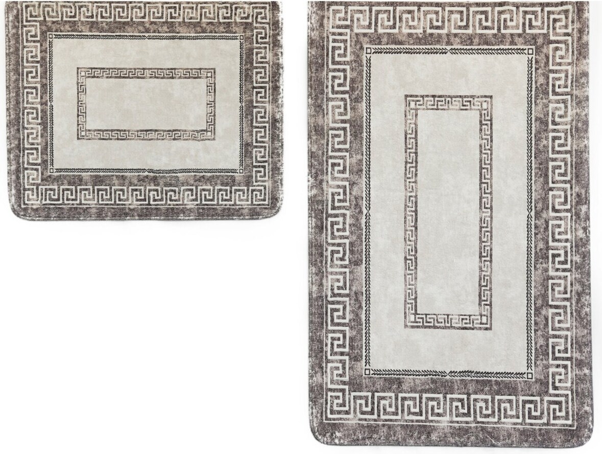 Almina Exclusive 2 Teiliges Bademattenset mit Muster Grau/Braun