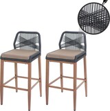thumbnail of 2er-Set Rope-Barhocker | HxBxT 101x45x50 cm | Sitzhöhe 76cm | Anthrazit | Kissen Taupe | Outdoor Sitzpolster Seilgeflecht Metall Holz-Optik