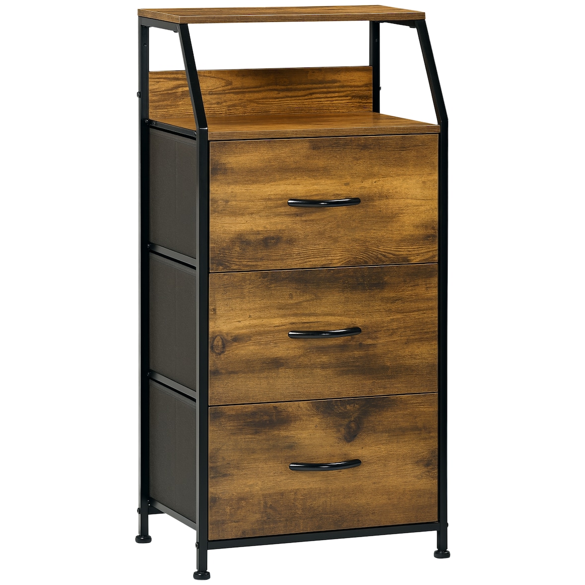 HOMCOM cómoda cajonera cómoda de madera con 3 cajones de tela plegable y estante abierto para salón oficina dormitorio estilo industrial 44x29x92 cm