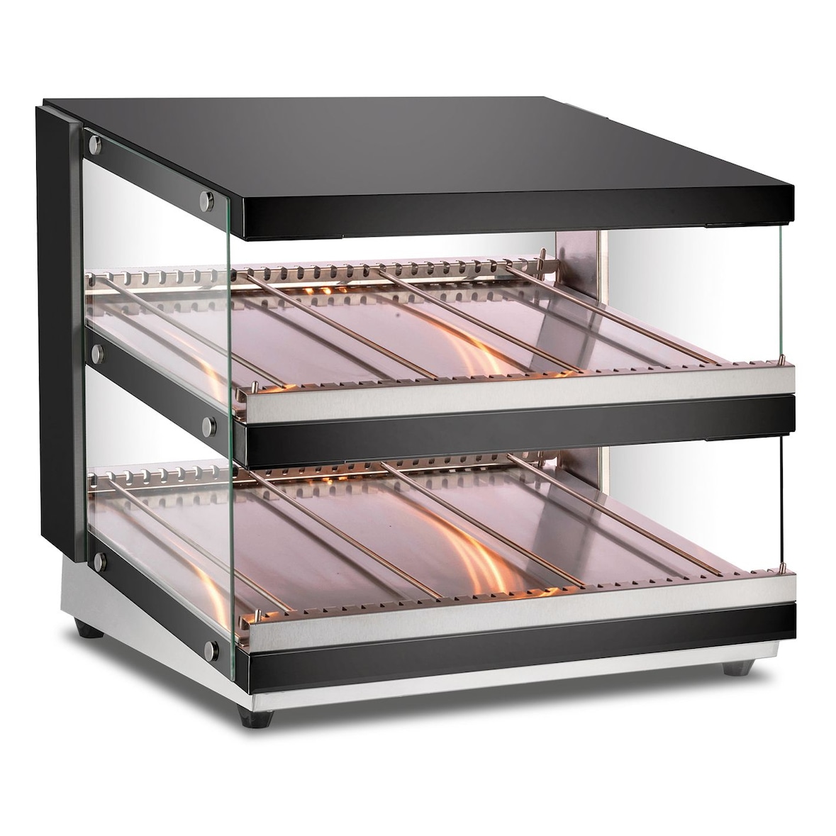 Vetrina Calda da banco. Struttura acciaio e vetro. Temperatura da 30°C a 90°C. 4 luci Led. Misure (LxPxH) 80x70,3x70,4 cm. Modello FOOD80