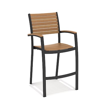 METRO PROFESSIONAL Sgabello da bar impilabile con braccioli completamente rivestiti Lynx, alluminio/legno di eucalipto, nero