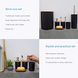 thumbnail of Badezimmer Zubehör Set aus Bambus Kunststoff in Schwarz - 6 teiliges Set Zahnputzbecher Seifenschale Seifenspender Toilettenbürste Halterung Mülleimer