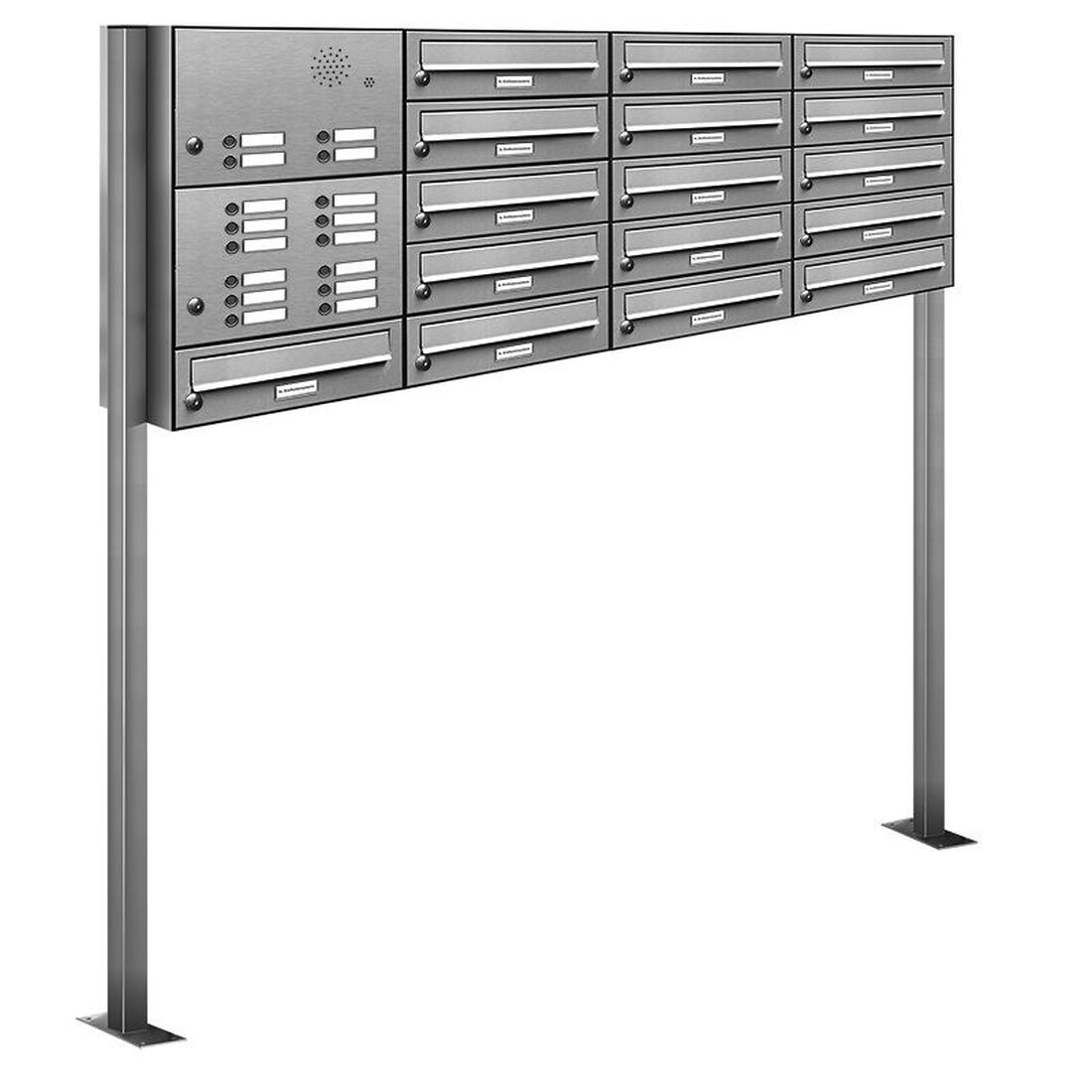 AL Briefkastensysteme 16 Fächer Premium Edelstahl Stand Briefkasten Anlage mit Klingeln, Post A4, modern, robust, wetterfest, Artikelnummer 132T16S4KS