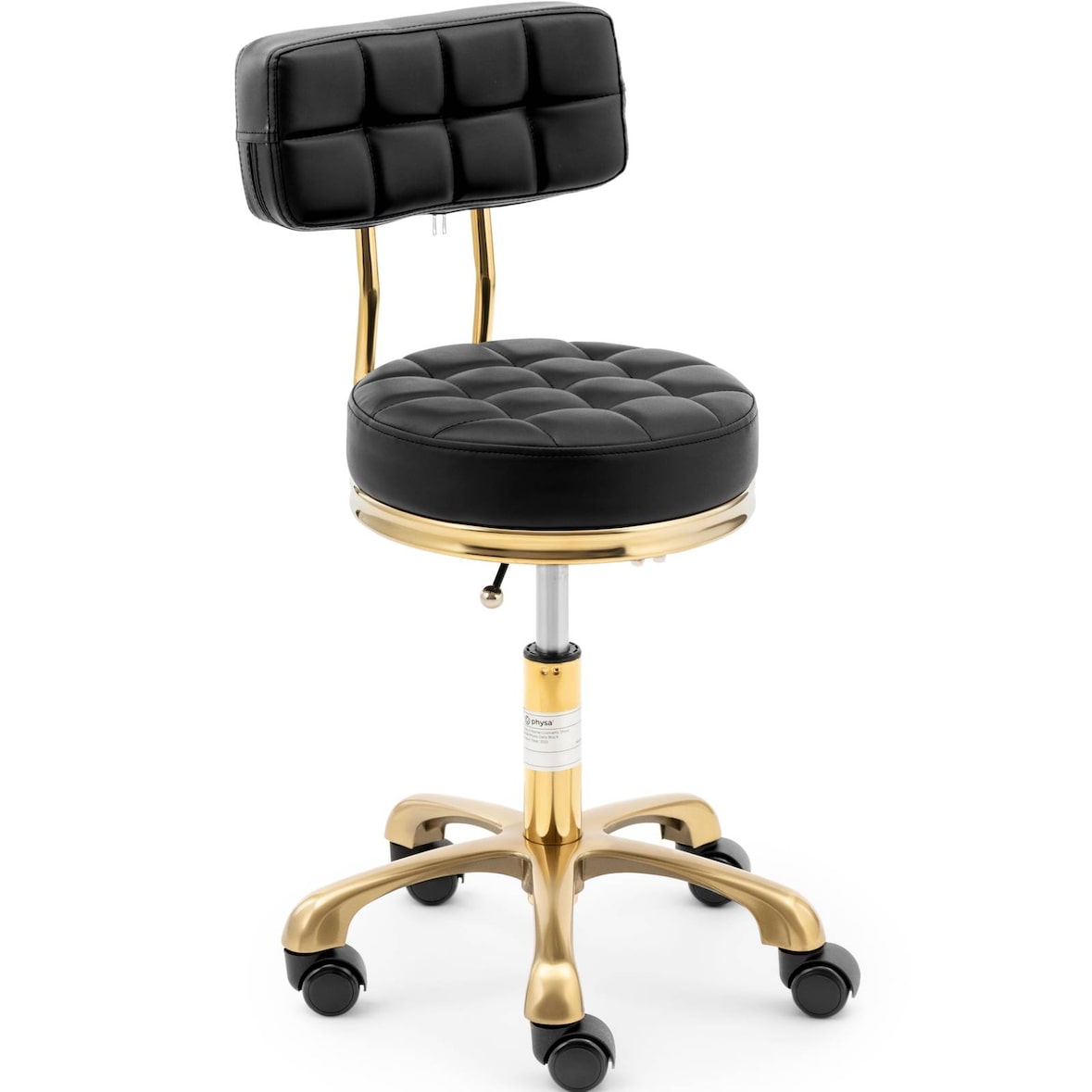 physa Rollhocker mit Rückenlehne - 47 - 61 cm - 150 kg - schwarz