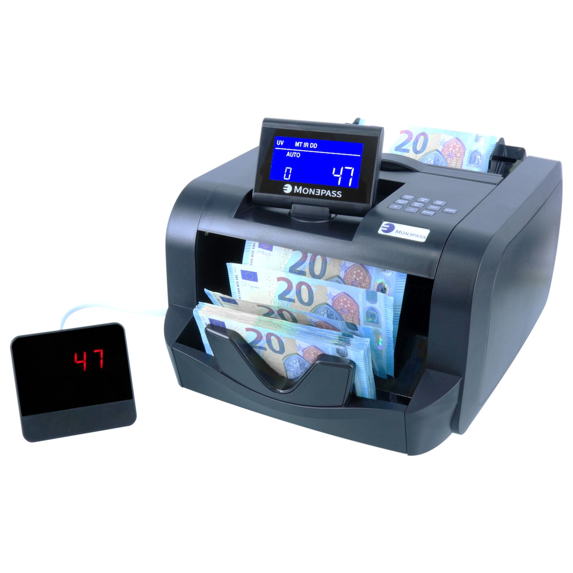 Monepass - Compteuse de billets à Quintuple détection UV/MGI/MGT/IR/2D
