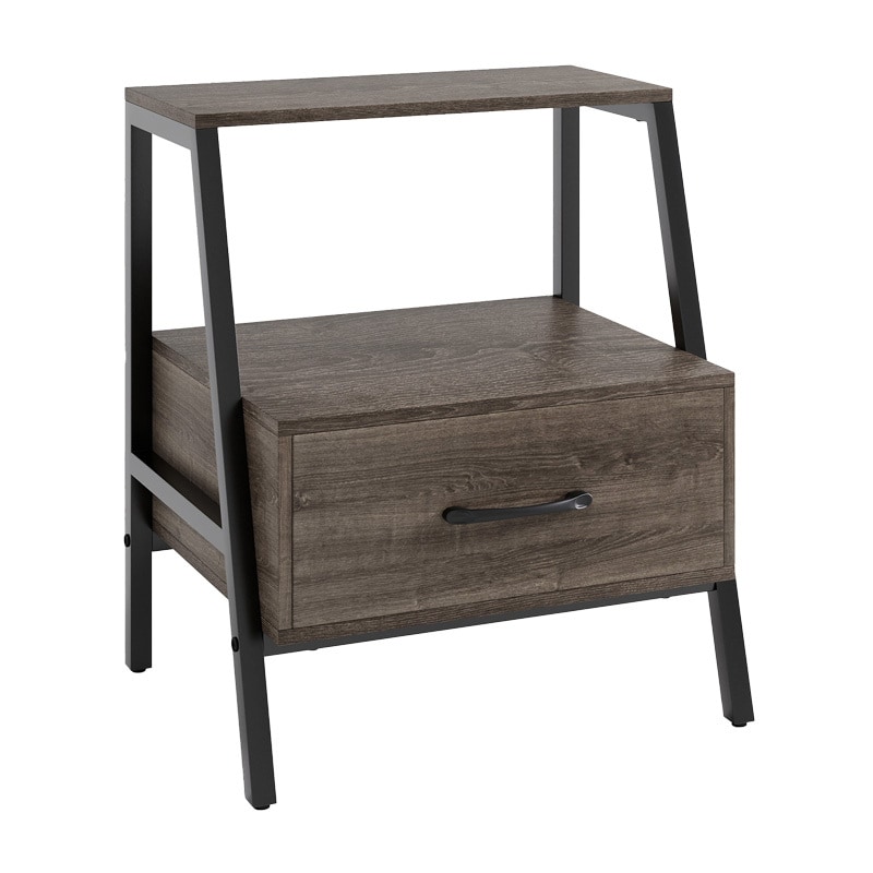 COSTWAY Comodino con cassetto, tavolino con ripiano aperto e struttura in metallo, tavolino da divano