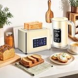 thumbnail of HOMCOM set desayuno con pantalla LED táctil, hervidor de agua 1,7L 2200W, función mantener caliente, tostadora pan ranura ancha 2 rebanadas, crema