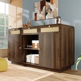 thumbnail of Sideboard Kommode Nussbaum 120x40x85 cm mit Rattanfronten 3 Schubladen 2 Schranktüren offenes Regal höhenverstellbare Böden