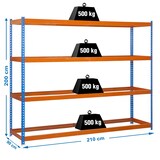 thumbnail of SimonRack Estante industrial, 2000x2100x900 mm, 500 kg no ponto de flexão, 4 níveis, sem prateleiras, estante para garagem, Azul/Laranja- Simonforte