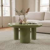 thumbnail of Table basse ronde 70 cm en MDF effet laqué vert olive