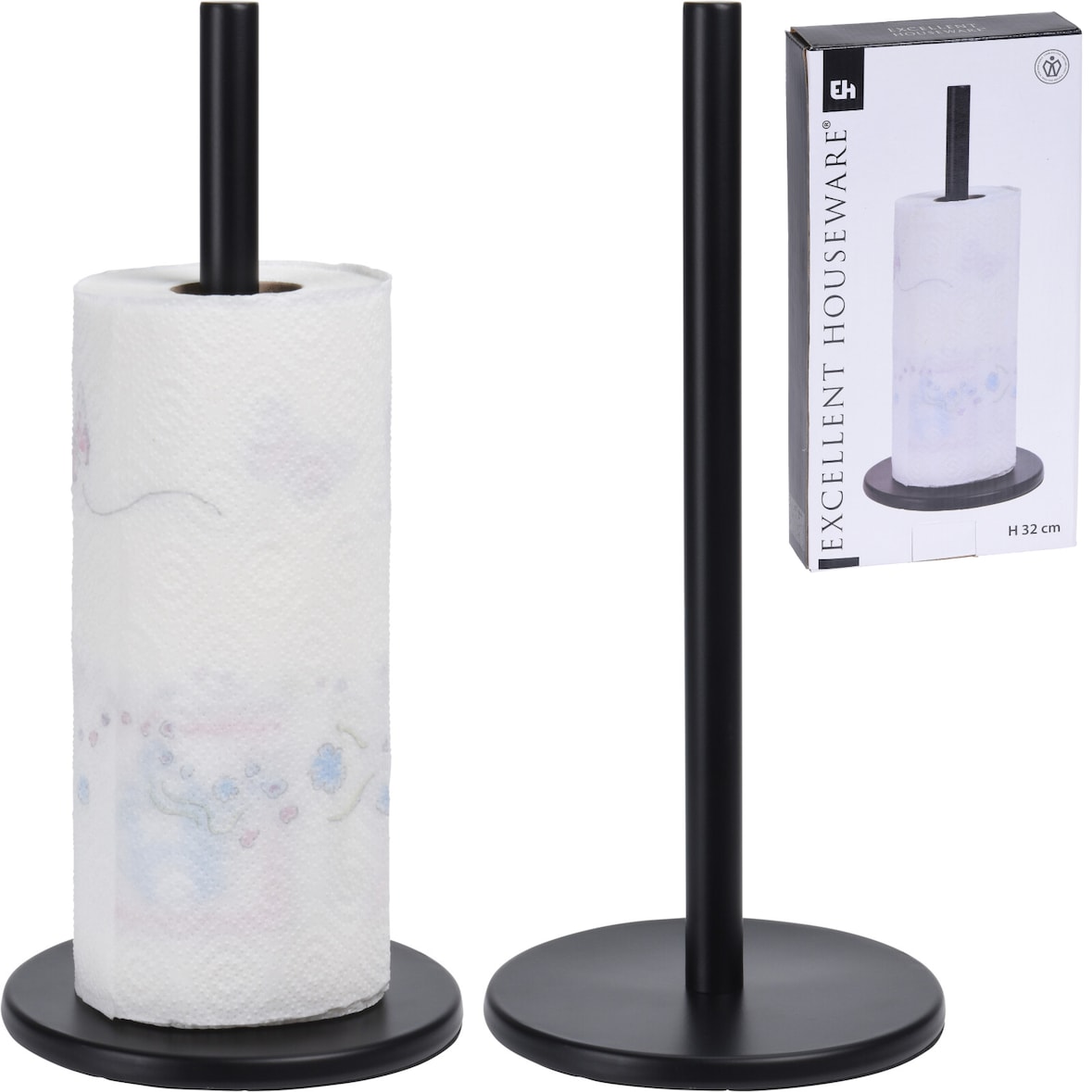 Küchenrollenhalter Küchenrolle Edelstahl 32cm Stehend Ständer Küche Papierhalter Schwarz